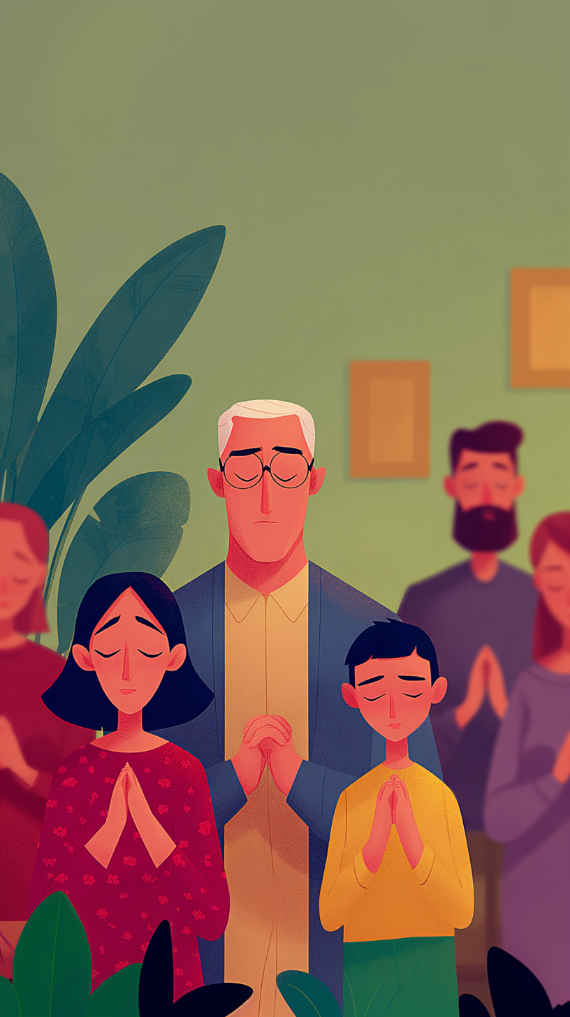 A family praying together at home